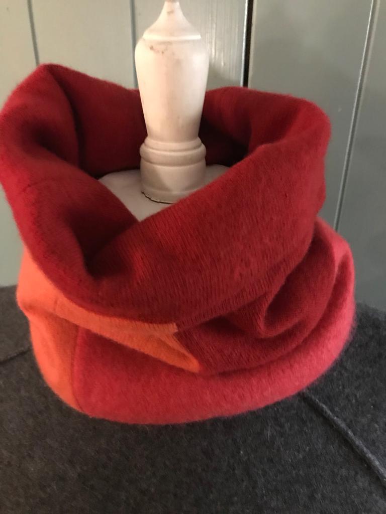 Reversible Patchwork Snood  - Reds & Orange